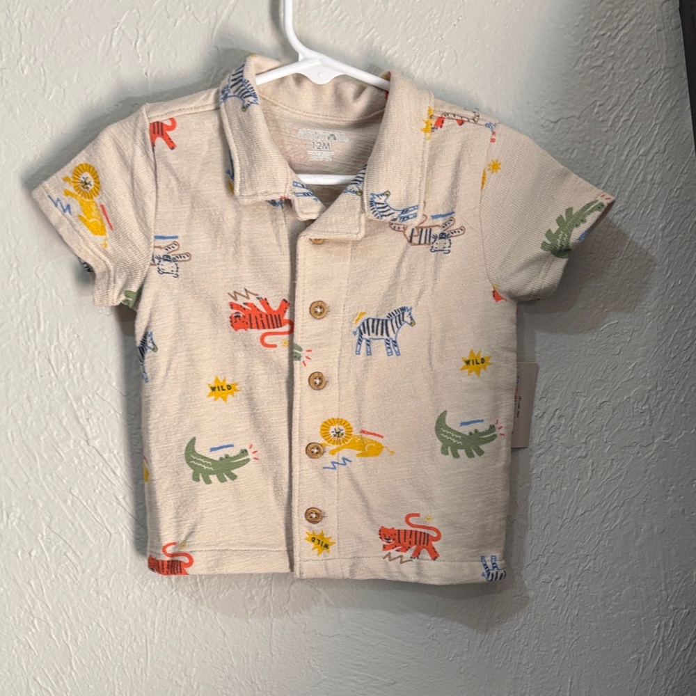 Garanimals Beige Animal Print Button Down Shirt